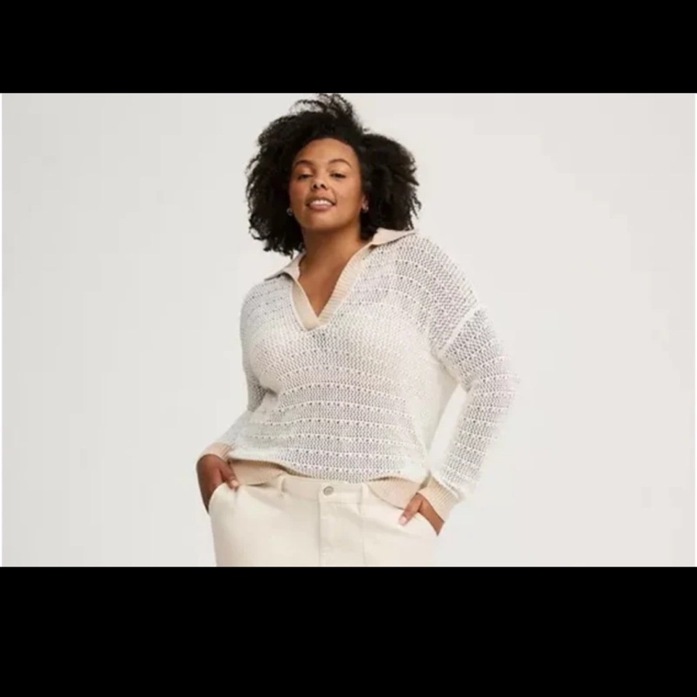 NWT TORRID Collared Pullover Sweater Ivory with Beige/Tan
size 0 or Large - Picture 5 of 12
